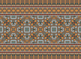 Ikat Embroidery Oriental Pixel Pattern Cream Background. Abstract,vector,illustration. Texture,cross Stitch,scarf,decoration,motifs,wallpaper.