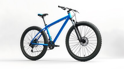 Fototapeta premium Detailed 3D rendering of a blue mountain bike on a white background, displayed in high-definition clarity.