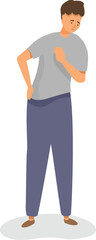 Young man suffering from backache, male character having back pain, healthcare concept