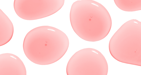 round drops of serum gel texture cosmetic products on a transparent background top view