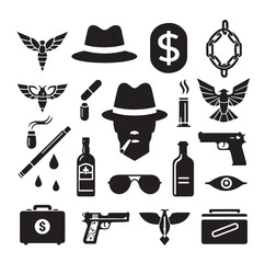 gangster elements collection vector illustration