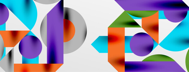 Circles and shadows. Colorful round elements with triangles, semi circles and other shapes. Vector Illustration For Wallpaper, Banner, Background, Card, Book Illustration, landing page