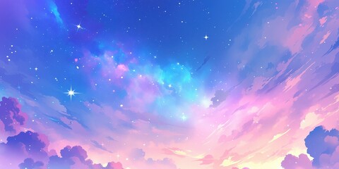Dreamy Night Sky with Stars and Clouds