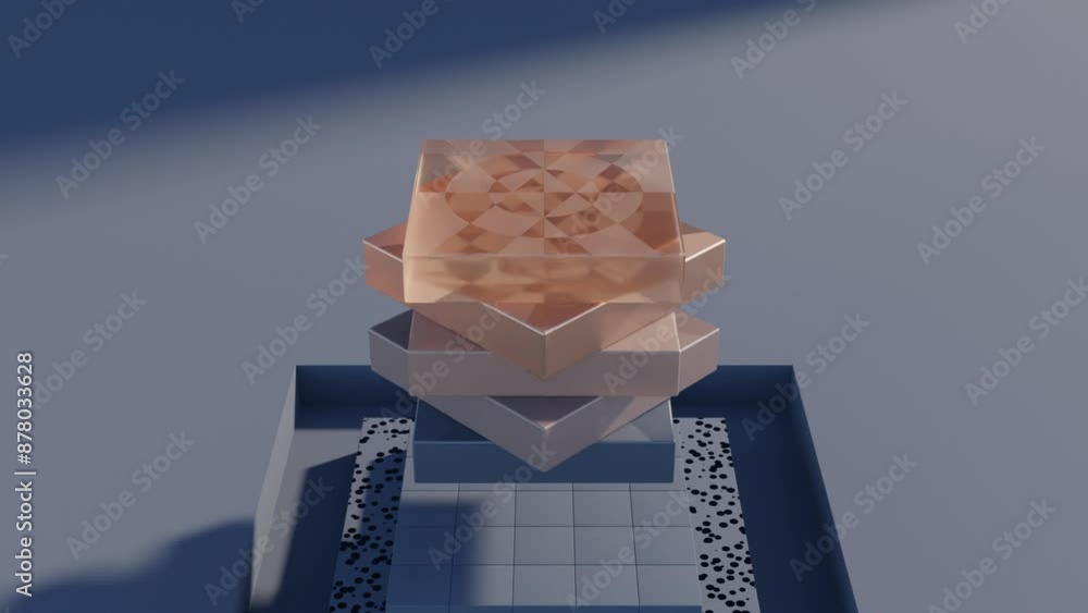 Aufkleber abstract 3d animation of square plates in dynamic motion on dark surface for modern geometric design
