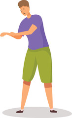 Young man is grabbing his elbow and wincing in pain