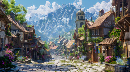 Obraz premium Fantasy RPG Village Game Artwork