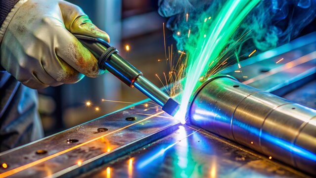 Magnifying glass examines weld seam after applying fluorescent liquid penetrant to reveal minor defects and imperfections in metallic joint surface.