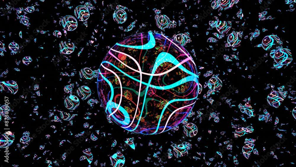 Aufkleber abstract 3d animation of neon-colored ball in dark space for modern geometric design and dynamic mot