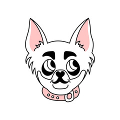 Chihuahua cartoon portrait. Doodle style doggy head with collar. Little decorative male pet face. Vector illustration for t shirt print