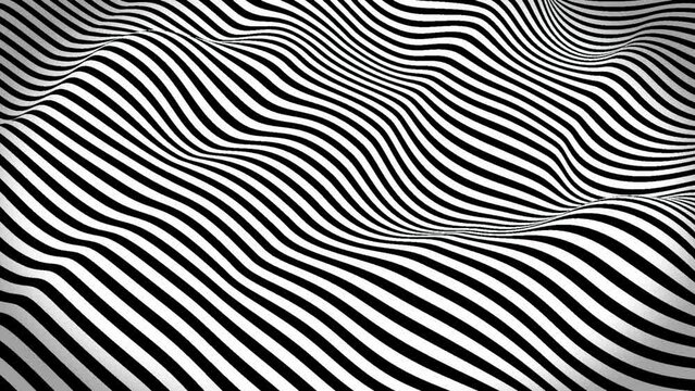 The background of the black and white striped clothing motif develops to form waves