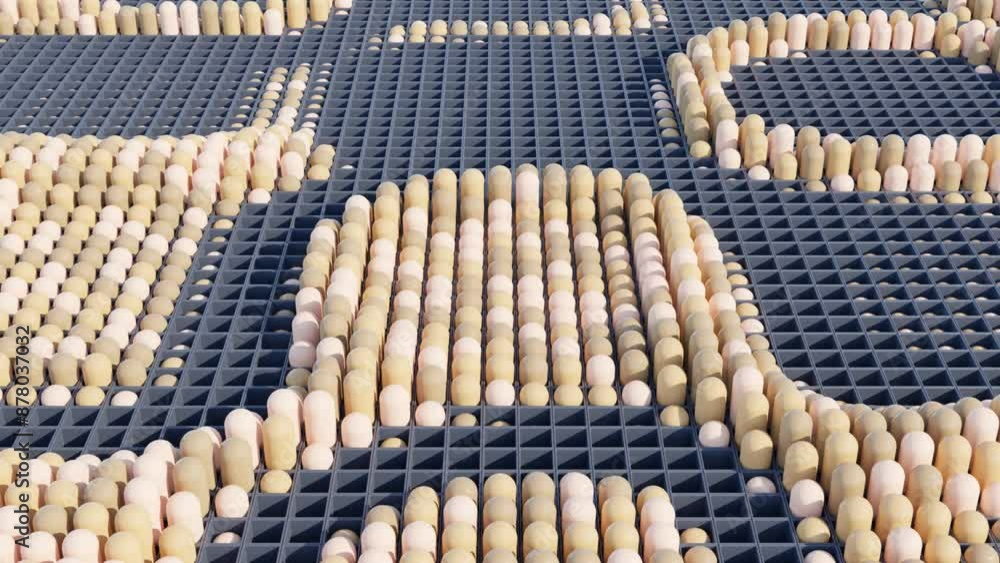 Aufkleber abstract 3d animation of cylinders emerging from black surface for modern geometric design and dynam