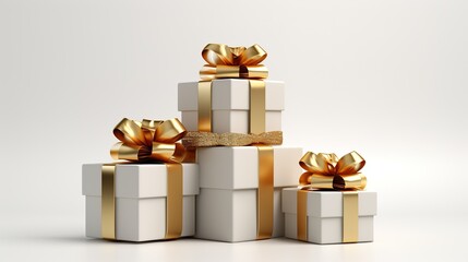 Obraz premium Christmas gift boxes with ribbons copy space white background