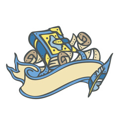 Series of banner scroll paper ribbon flag background poster template in cute medieval fairy tale kingdom illustration drawing