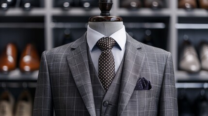 Elegant formal suit with matching accessories, refined attire perfect for high-end events, highlighting sophistication and style