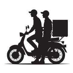 silhouette illustrations of male motorcycle pizza delivery men