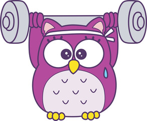 Sticker of violet owl daily activities.
Emoticon of cute owl in daily life.
A cute owl lifting a barbell in the gym.