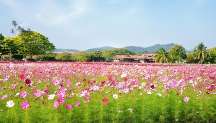 Beautiful cosmos flowers blooming in garden