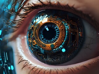 Futuristic Close-up of a Digital Eye with Intricate Circuit Patterns - AI-Generated Image
