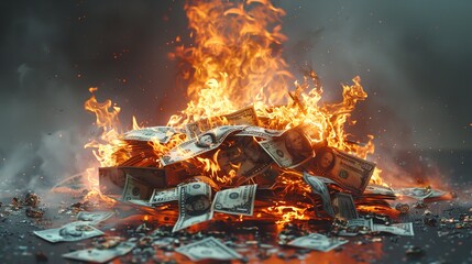 Fototapeta premium Vivid close-up of blazing charcoal with flames and smoke depicting heat and energy in a dynamic fire background