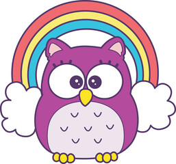 Sticker of violet owl daily activities.
Emoticon of cute owl in daily life.
A cute owl in the front of rainbow and clouds.