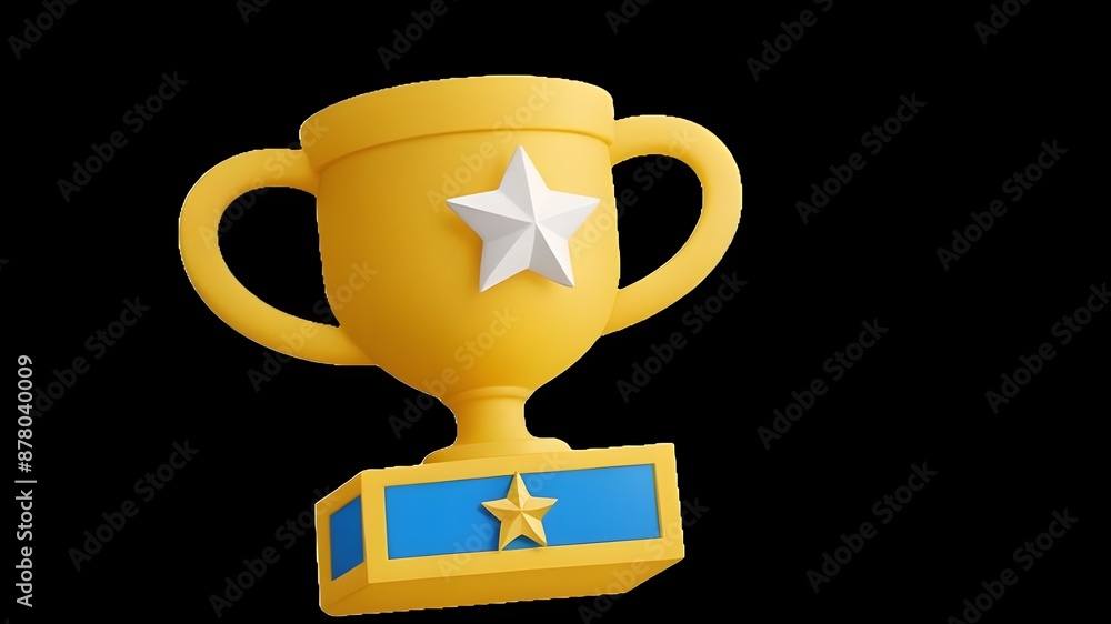 Wall mural gold trophy cup with star on it, black background