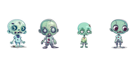 Set. Chibi zombies. Cute cartoon style for illustration isolated on white background.