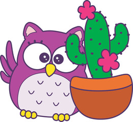Sticker of violet owl daily activities.
Emoticon of cute owl in daily life.
Cute owl happy with it cactus.