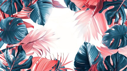 Tropical Leaves Frame with White Background