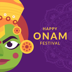 happy onam festival illustration flat design on purple background