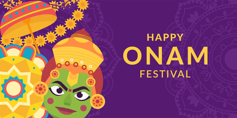 happy onam festival horizontal banner illustration