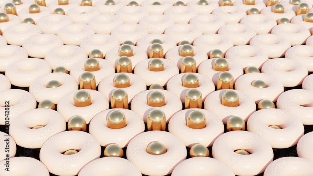 Aufkleber abstract 3d animation of golden balls rising in waves from peach torus for modern geometric design a