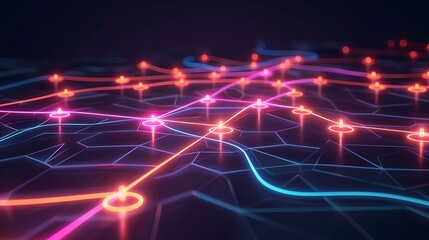 Glowing neon paths on a dark background, each charting a unique investment strategy toward financial success.