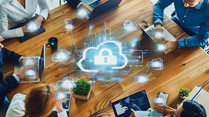 A professional cyber security team is meeting and planning work on securing the network and data on the cloud