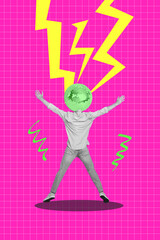 Trend artwork sketch composite photo collage of vibrant color space young person disco ball dance...