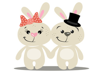 Cute couple of rabbits in love