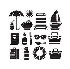 beach equipment set vector illustration