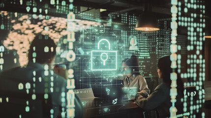 Obraz premium A professional cyber security team is meeting and planning work on securing the network and data on the cloud