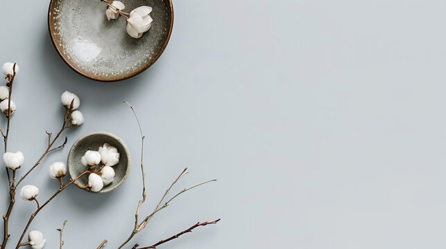 Craft a serene copy space background for National Simplicity Day, featuring minimalist design elements, calming colors, and peaceful imagery