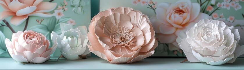 Floral packaging, intricate details, delicate petals, pastel tones, sophisticated and refined