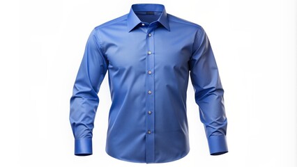 Professional blue button down shirt on a clean transparent background with no people or objects present whatsoever.