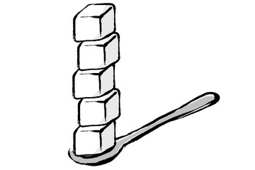 スプーンに乗った角砂糖5個のイラスト