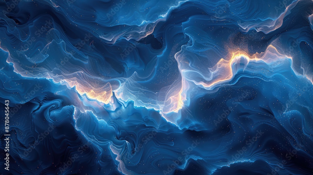 Poster abstract blue wave-like pattern with glowing lines. dark blue of ocean wave waving with separated bl