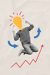 Sketch image trend artwork photo collage of idea lamp light smart decision solve puzzle headless...