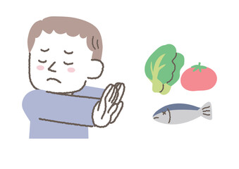食べ物の好き嫌いが多い男性のイラスト
