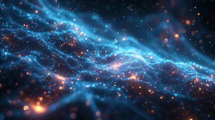 Fototapeta premium cosmic geometric shapes with interconnected patterns and deep space ambiance in blue and orange hues