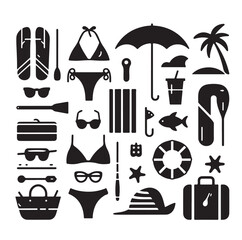 beach equipment set vector illustration
