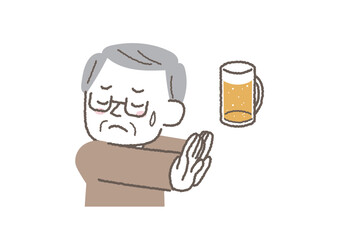 お酒を我慢しているシニア男性のイラスト