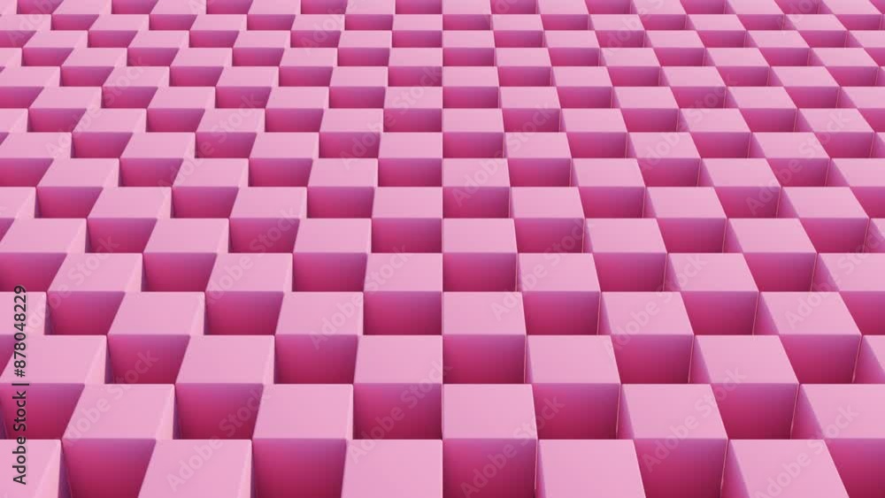 Aufkleber monochrome abstract 3d animation: rolling pink cubes in dynamic geometric patterns and modern design