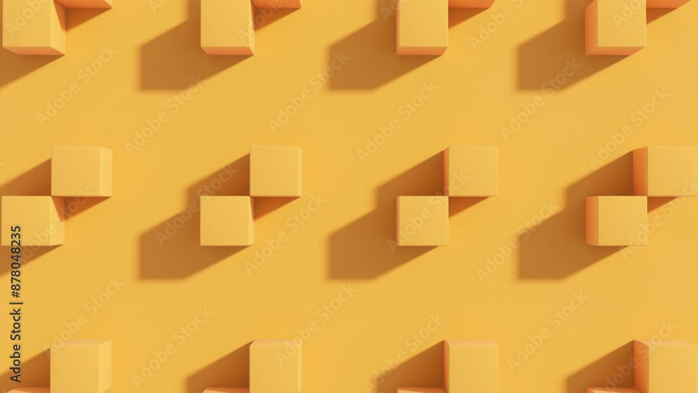 Aufkleber monochrome abstract 3d animation: rolling orange cubes in dynamic geometric patterns and modern desi