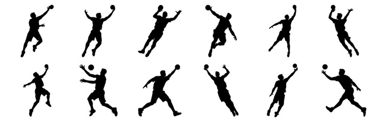 Handball silhouettes set, pack of vector silhouette design, isolated background